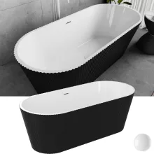 HD Pompei Black ovális térben álló akril kád fényes fehér túlfolyóval és click-clack leeresztővel, 160x75x58 cm