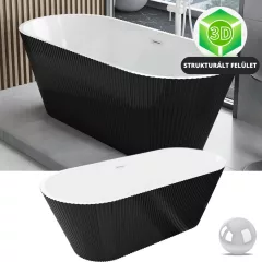   HD Pompei Black ovális térben álló akril kád fényes fehér túlfolyóval és click-clack leeresztővel, 160x75x58 cm