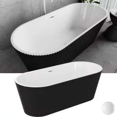   HD Pompei Black ovális térben álló akril kád fényes fehér túlfolyóval és click-clack leeresztővel, 160x75x58 cm