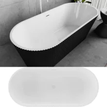 HD Pompei Black ovális térben álló akril kád fényes fehér túlfolyóval és click-clack leeresztővel, 160x75x58 cm