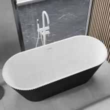 HD Pompei Black ovális térben álló akril kád fényes fehér túlfolyóval és click-clack leeresztővel, 160x75x58 cm