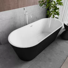 HD Pompei Black ovális térben álló akril kád fényes fehér túlfolyóval és click-clack leeresztővel, 160x75x58 cm