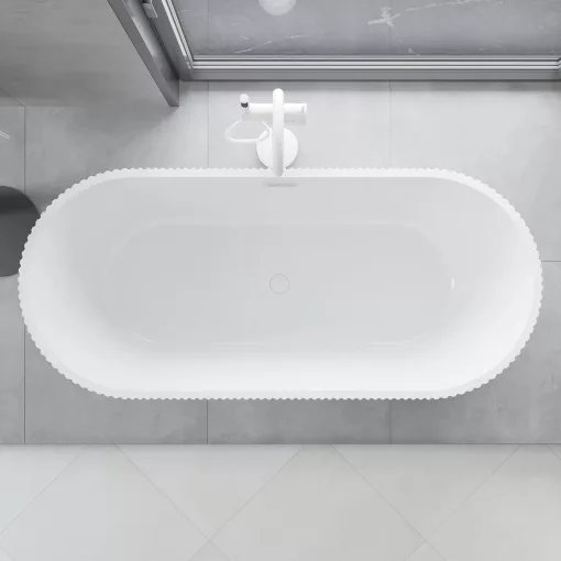 HD Pompei Black ovális térben álló akril kád fényes fehér túlfolyóval és click-clack leeresztővel, 160x75x58 cm
