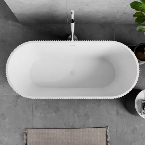 HD Pompei Black ovális térben álló akril kád fényes fehér túlfolyóval és click-clack leeresztővel, 160x75x58 cm