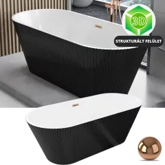   HD Pompei Black ovális térben álló akril kád rózsa arany túlfolyóval és click-clack leeresztővel, 160x75x58 cm