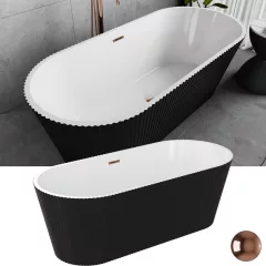   HD Pompei Black ovális térben álló akril kád rózsa arany túlfolyóval és click-clack leeresztővel, 160x75x58 cm
