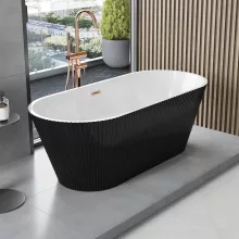 HD Pompei Black ovális térben álló akril kád rózsa arany túlfolyóval és click-clack leeresztővel, 160x75x58 cm