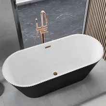 HD Pompei Black ovális térben álló akril kád rózsa arany túlfolyóval és click-clack leeresztővel, 160x75x58 cm