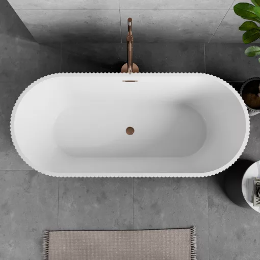 HD Pompei Black ovális térben álló akril kád rózsa arany túlfolyóval és click-clack leeresztővel, 160x75x58 cm