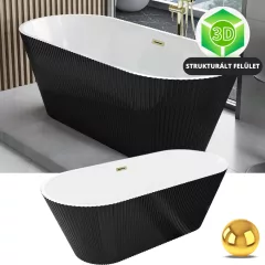   HD Pompei Black ovális térben álló akril kád fényes arany túlfolyóval és click-clack leeresztővel, 160x75x58 cm