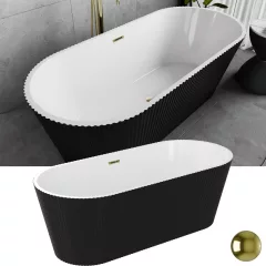   HD Pompei Black ovális térben álló akril kád fényes arany túlfolyóval és click-clack leeresztővel, 160x75x58 cm