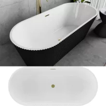 HD Pompei Black ovális térben álló akril kád fényes arany túlfolyóval és click-clack leeresztővel, 160x75x58 cm