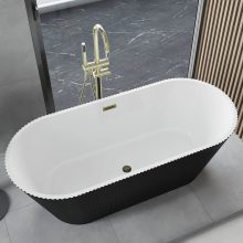 HD Pompei Black ovális térben álló akril kád fényes arany túlfolyóval és click-clack leeresztővel, 160x75x58 cm