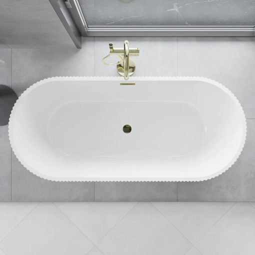 HD Pompei Black ovális térben álló akril kád fényes arany túlfolyóval és click-clack leeresztővel, 160x75x58 cm