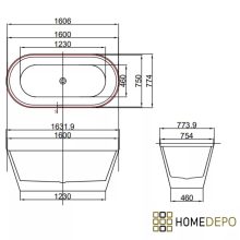 HD Pompei Black ovális térben álló akril kád fényes arany túlfolyóval és click-clack leeresztővel, 160x75x58 cm