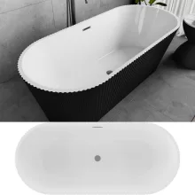 HD Pompei Black ovális térben álló akril kád matt szürke túlfolyóval és click-clack leeresztővel, 160x75x58 cm