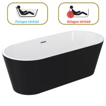 HD Pompei Black ovális térben álló akril kád matt szürke túlfolyóval és click-clack leeresztővel, 160x75x58 cm
