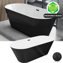 HD Pompei Black ovális térben álló akril kád matt fekete túlfolyóval és click-clack leeresztővel, 160x75x58 cm