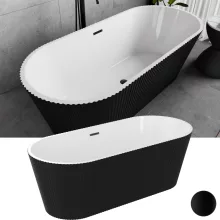 HD Pompei Black ovális térben álló akril kád matt fekete túlfolyóval és click-clack leeresztővel, 160x75x58 cm