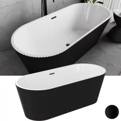   HD Pompei Black ovális térben álló akril kád matt fekete túlfolyóval és click-clack leeresztővel, 160x75x58 cm