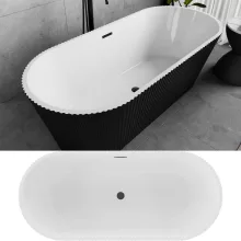HD Pompei Black ovális térben álló akril kád matt fekete túlfolyóval és click-clack leeresztővel, 160x75x58 cm