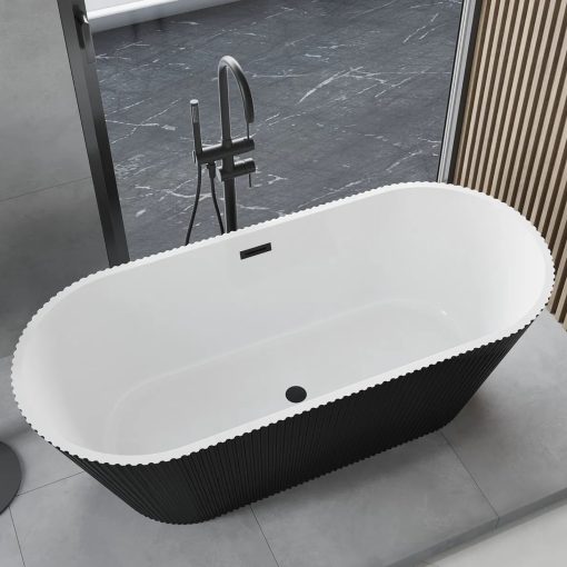 HD Pompei Black ovális térben álló akril kád matt fekete túlfolyóval és click-clack leeresztővel, 160x75x58 cm