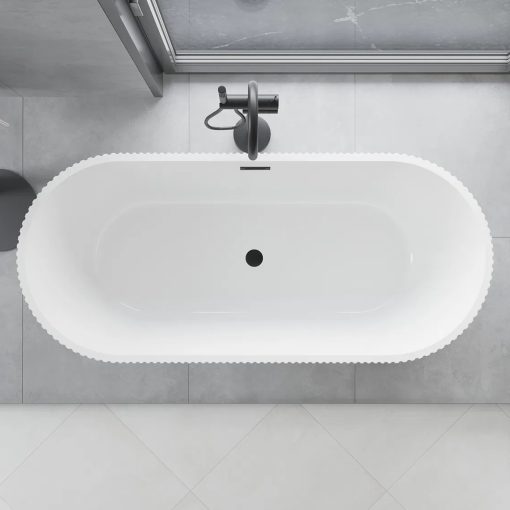 HD Pompei Black ovális térben álló akril kád matt fekete túlfolyóval és click-clack leeresztővel, 160x75x58 cm