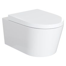 HD Noa Glossy White perem nélküli mély öblítésű íves fali WC compact "A" tetővel és fényes króm zsanérral