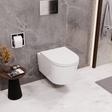 HD Noa Glossy White perem nélküli mély öblítésű íves fali WC compact "A" tetővel és fényes króm zsanérral