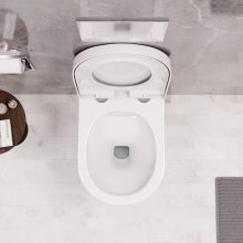 HD Noa Glossy White perem nélküli mély öblítésű íves fali WC compact "A" tetővel és fényes króm zsanérral