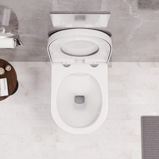 HD Noa Glossy White perem nélküli mély öblítésű íves fali WC compact "A" tetővel és fényes króm zsanérral