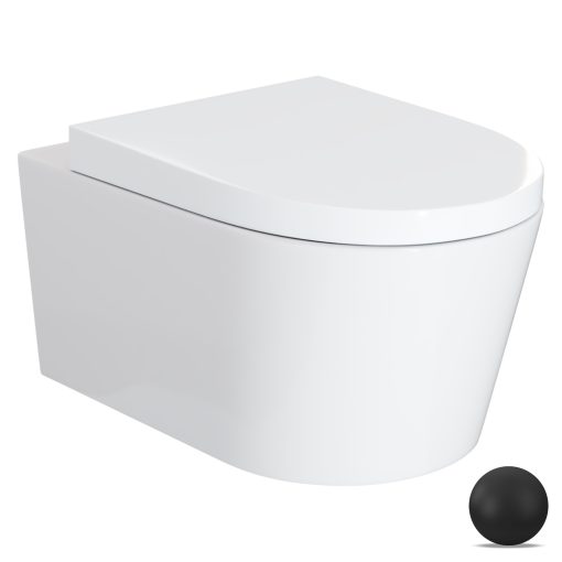 HD Noa Glossy White perem nélküli mély öblítésű íves fali WC compact "A" tetővel és matt fekete zsanérral