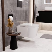HD Noa Glossy White perem nélküli mély öblítésű íves fali WC compact "A" tetővel és matt fekete zsanérral