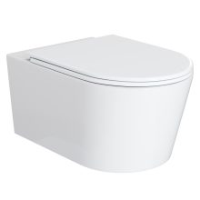 HD Noa Glossy White perem nélküli mély öblítésű íves fali WC slim "A" tetővel és fényes króm zsanérral