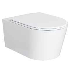   HD Noa Glossy White perem nélküli mély öblítésű íves fali WC slim "A" tetővel és fényes króm zsanérral