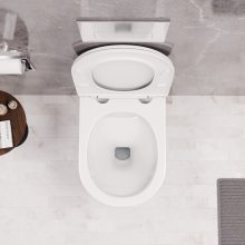 HD Noa Glossy White perem nélküli mély öblítésű íves fali WC slim "A" tetővel és fényes króm zsanérral