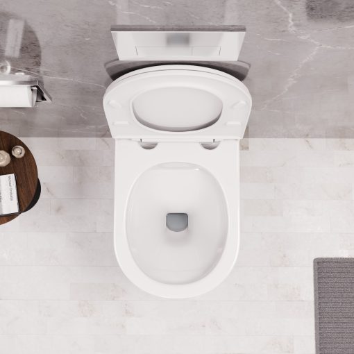 HD Noa Glossy White perem nélküli mély öblítésű íves fali WC slim "A" tetővel és fényes króm zsanérral