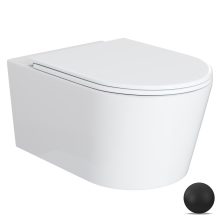 HD Noa Glossy White perem nélküli mély öblítésű íves fali WC slim "A" tetővel és matt fekete zsanérral