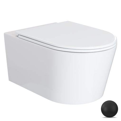 HD Noa Glossy White perem nélküli mély öblítésű íves fali WC slim "A" tetővel és matt fekete zsanérral