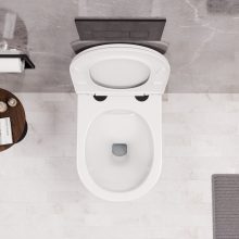 HD Noa Glossy White perem nélküli mély öblítésű íves fali WC slim "A" tetővel és matt fekete zsanérral