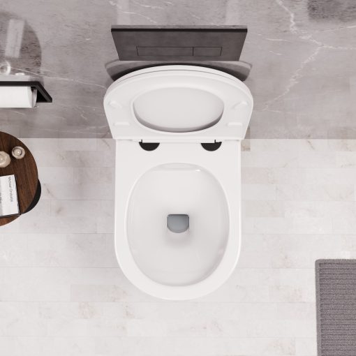 HD Noa Glossy White perem nélküli mély öblítésű íves fali WC slim "A" tetővel és matt fekete zsanérral