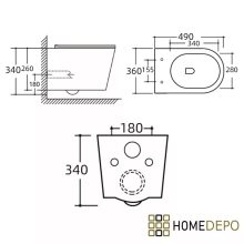 HD Noa Glossy White perem nélküli mély öblítésű íves fali WC slim "A" tetővel és matt fekete zsanérral