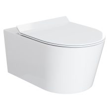 HD Noa Glossy White perem nélküli mély öblítésű íves fali WC slim "F" tetővel és fényes króm zsanérral