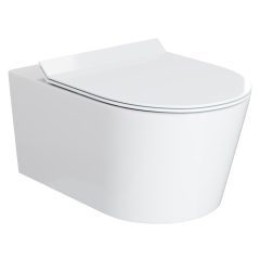   HD Noa Glossy White perem nélküli mély öblítésű íves fali WC slim "F" tetővel és fényes króm zsanérral