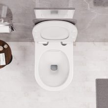 HD Noa Glossy White perem nélküli mély öblítésű íves fali WC slim "F" tetővel és fényes króm zsanérral