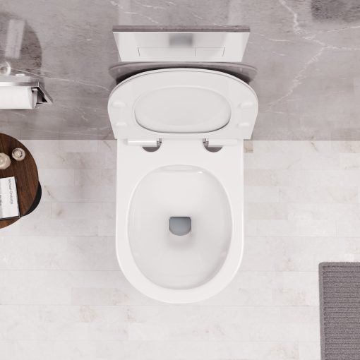 HD Noa Glossy White perem nélküli mély öblítésű íves fali WC slim "F" tetővel és fényes króm zsanérral