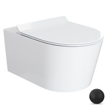 HD Noa Glossy White perem nélküli mély öblítésű íves fali WC slim "F" tetővel és matt fekete zsanérral