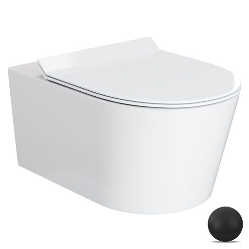 HD Noa Glossy White perem nélküli mély öblítésű íves fali WC slim "F" tetővel és matt fekete zsanérral