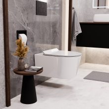 HD Noa Glossy White perem nélküli mély öblítésű íves fali WC slim "F" tetővel és matt fekete zsanérral