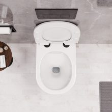 HD Noa Glossy White perem nélküli mély öblítésű íves fali WC slim "F" tetővel és matt fekete zsanérral